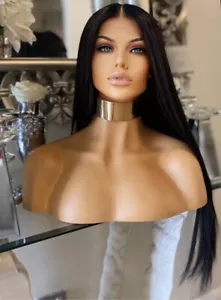 black Lace Front Wig Transparent Lace Centre Part Wig Natural Density Straight - Picture 1 of 12