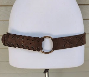 Worth New York Mujer Ancho Marrón Gamuza Cuero Latón Anillo Cinturón Talla S a M - Imagen 1 de 5