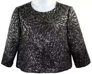 Ruby Rd Black Silver Floral Jacket Blazer Pockets Full Zip Long Sleeves 14 - Picture 1 of 7