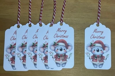 6 x Homemade Xmas / Christmas Present Gift Tags - Cute Koala
