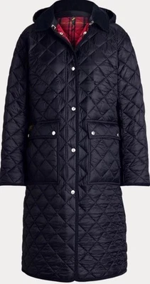 $798 NUEVO CON ETIQUETAS POLO POR RALPH LAUREN Abrigo de Granero Acolchado Reversible Negro/A Cuadros MEDIANO Foto 1 de 4