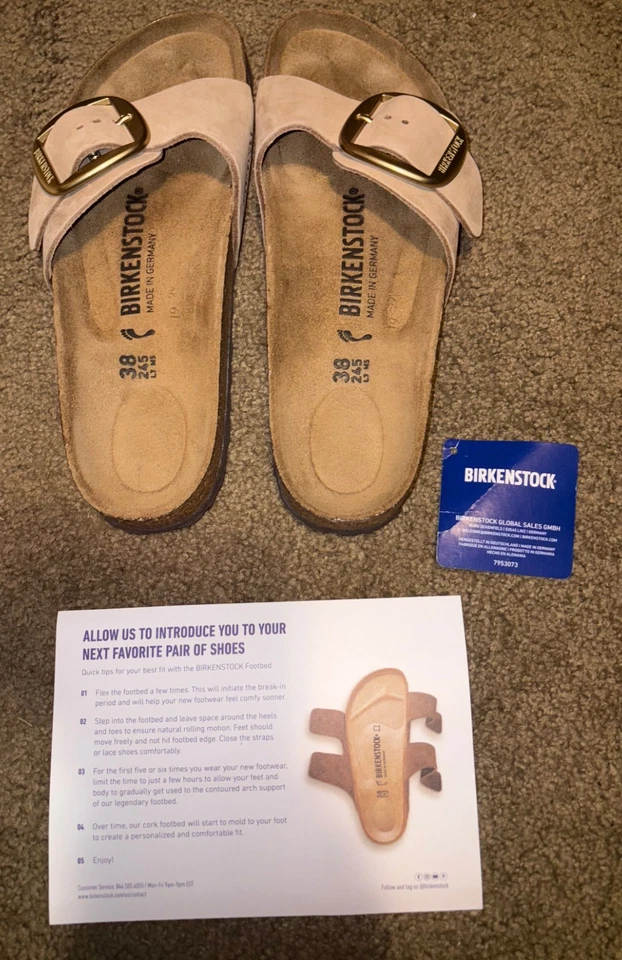 w/Box Birkenstock Madrid Big Buckle Sandcastle Nubuk Leather Narrow US 7