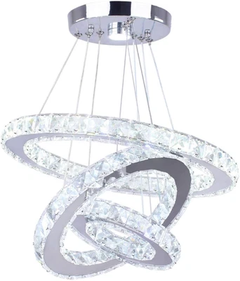 Modern LED Chandeliers Crystal Chandelier 3 Ring round Pendant Lighting Adjustab - Image 1 of 4