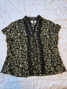 Emma James Green and Black Paisly Lace Button Up Womens Blouse Size 16 - Picture 1 of 5