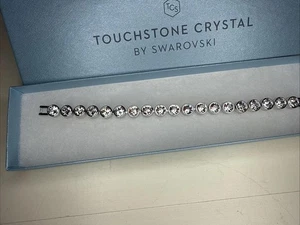 Touchstone Crystal by Swarovski White Ice Bracelet Rhodium 7 1/4" - Picture 1 of 4