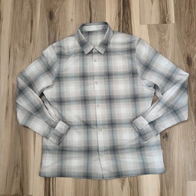 Lululemon 衬衫男式 XL 棕色格子拉丝编织外套法兰绒纽扣 — 第 1/4 张图片
