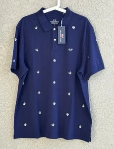NEW-Vineyard Vines Men’s Polo Heritage Navy Nautical Sailboat Embroidery Size L - Picture 1 of 4