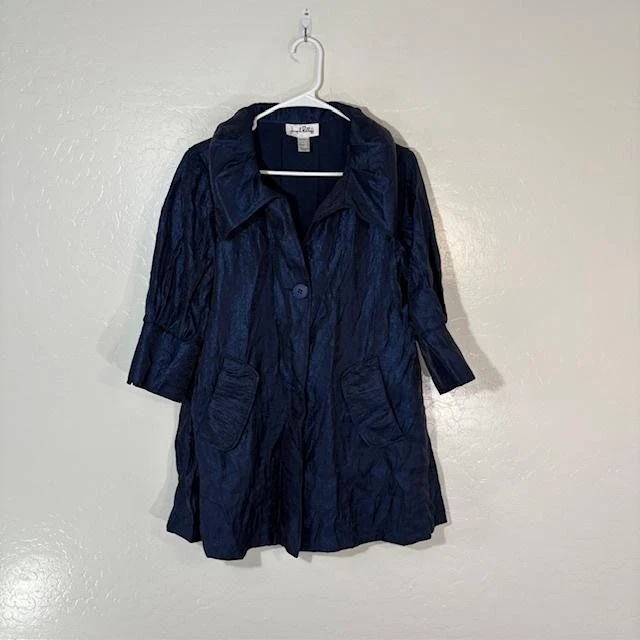Chaqueta Joseph Ribkoff Mujer Pequeña Azul Marino Arrugada Texturizada Columpio Abrigo Bolsillos Foto 1 de 4