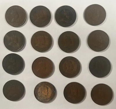 Lot of 16 Canada King  Edward VII one cent coins dated 1902 through 1910 - Image 1 of 4