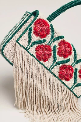 Bolsa Anthropologie The Fiona com miçangas: franja floral alça superior nova com etiquetas - Imagem 1 de 4