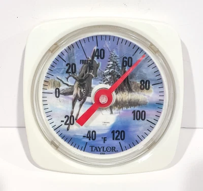 Termómetro de colección TAYLOR 5355 VIDA SILVESTRE ciervo cola blanca en nieve J. Brooks caza Foto 1 de 4