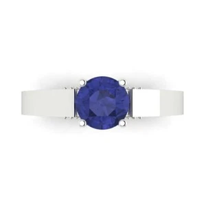 1.06Ct Round Cut Simulated Tanzanite Engagement Ring for Women, 14K White Gold - Picture 1 of 11