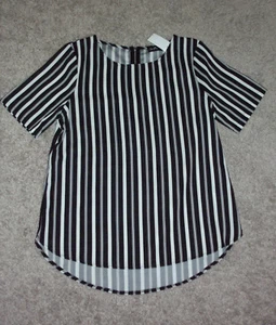 Dotti: Size: 10. Stylish Slimming Black/White, Vertical Stripe, Short-Sleeve Top - Picture 1 of 9
