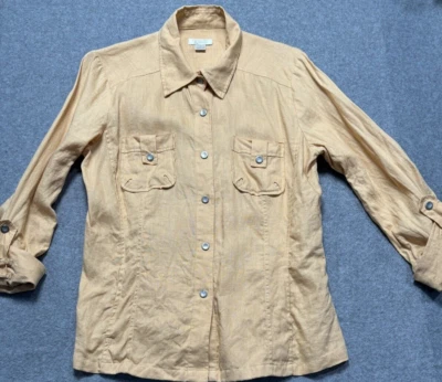 Christopher Banks Womens Shirt Jacket 100% Linen  Yellow Large Roll Tab Sleeves - Image 1 of 4