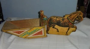 Antique Wood Paper Litho Bliss 389 Dump Wagon Driver Horse Toy - Picture 1 of 10