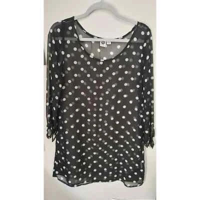 Blusa Top ROXY Semi Transparente Lunares Negro Blanco Mediana Foto 1 de 4