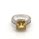 925 Sterling Silver Orange/Yellow Princess Cut & Clear CZ Ring Size 8