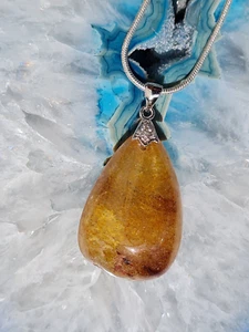 Geschenkset: Großer Rutilquarzanhänger + Silberkette (K23) - Picture 1 of 4
