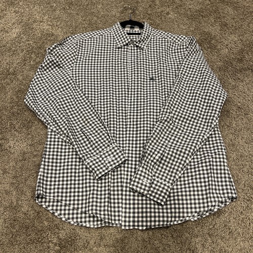 Camicia elegante uomo bianca e nera a quadri Burberry con bottoni