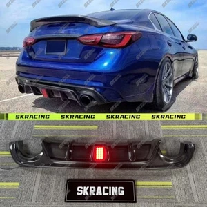 Real Carbon Fiber Rear Bumper Diffuser Lip Spoiler W/LED For Infiniti Q50 18-24 - Picture 1 of 22