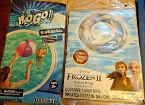 Disney Jr Frozen II Swim Ring & Beach Ball Lot~NEW~Age 3-6~Inflatable H2O GO! - Picture 1 of 7