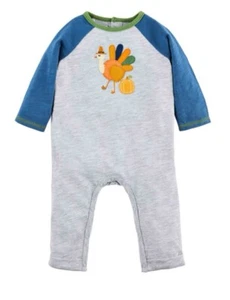 NEW Mud Pie Baby Boy Thanksgiving Turkey & Pumpkin Romper Outfit Size 3-6 Months - Picture 1 of 8