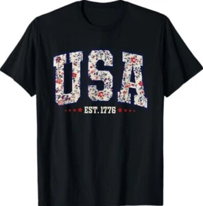 Women Floral USA Est 1776 Girly 4th of July American Girl T-Shirt - Picture 1 of 2