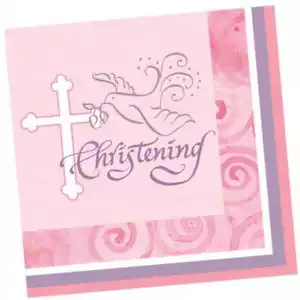 Faithful Dove Pink Christening Napkins 16CT - Picture 1 of 1