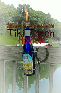 Wine Bottle Tiki Torch Holder-Horseshoe or Std Mount, Side Deck/Fence*Free Ship - Picture 1 of 13