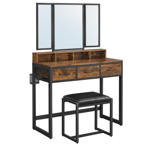 Dressing Table with Mirror and Stool Vanity Table Mirror Makeup Desk 3 Drawers