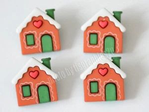 4 Lebkuchen Landhaus Knöpfe / Knöpfe Galore Holiday Button / Schaft - Bild 1 von 2