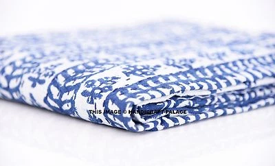 Indisch Handmade Steppdecke Kantha Queen Tagesdecke Baumwolle Decke Indigo Blau - Bild 1 von 4