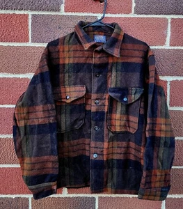 Vintage Pendleton Wool Jacket Medium Shadow Plaid Brown Two Pocket 60s Coat - Picture 1 of 7