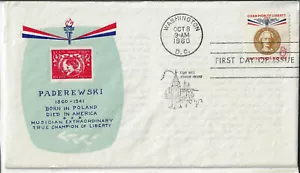 Polonus/POLPEX cachet 1960 8 Cent Paderewski Champion Liberty FDC #1160 (PC1960) - Picture 1 of 2