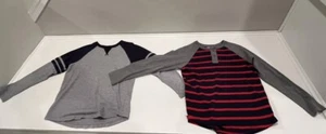 Hanna Andersson Raglan Sleeve Baseball Tee Kid’s Size 10 Gray Red Navy Striped - Picture 1 of 6