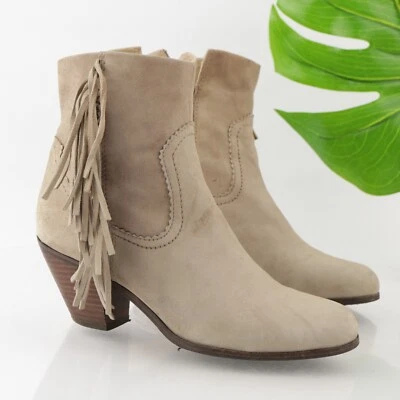 Bota Louie Sam Edelman para mujer talla 8 beige gamuza tacón cono flecos occidentales botín Foto 1 de 4