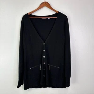 Cullen Cashmere Long V-Neck Button Cardigan Black Size L - Picture 1 of 6