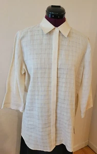 Nice Real Clothes Ivory Linen Shirt, Collar, Eyelet Trim, 3/4 Length Sleeves, 8 - Picture 1 of 6