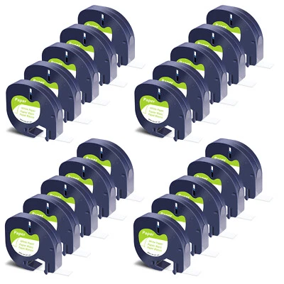 20x Black on White Paper Labels Labelling Tape for DYMO Letratag 12mm 91220 - Image 1 of 4