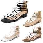 Women Gladiator Sandals Low Heel Strappy Open Toe Flat Shoes