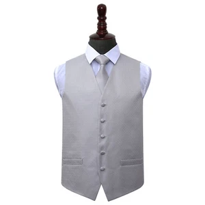 Conjunto de chaleco y corbata de boda para hombre con patrón de llave griega plateada de DQT - Imagen 1 de 3