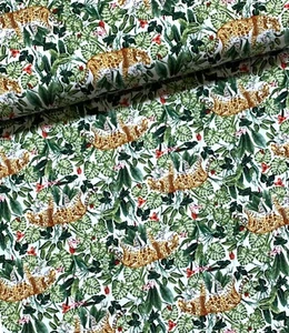 Stoff Meterware Baumwollstoff Patchwork 50 cm Tiger Dschungel Blumen auf Weiß - Bild 1 von 6