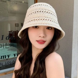 Foldable Sun Hat Knitted Hollow Beach Cap Casual Fisherman Hat - Picture 1 of 17