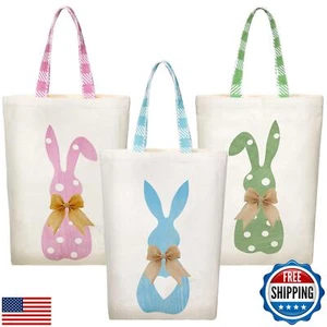 GliCraft 3 Pcs Easter Bunny Tote Bags Easter Bags with Handle Happy Rabbit Gi - Picture 1 of 5
