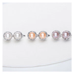 Ohrstecker 925 Sterling Silber 8 mm Süßwasserperlen rund Zirkonia K53 - Bild 1 von 15