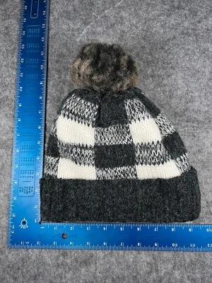 Beanie Toque женщин один размер серый белый клетку трикотажа 100% акриловый помпон на открытом воздухе - Изображение 1 из 4
