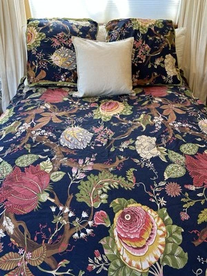 Pottery Barn King Duvet Sham Set Laina Palampore Cotton Linen Blue Floral - Image 1 of 4