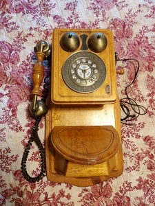  Telefono vintage PYLE da parete retrò country VERO legno ottone manuale nota - Foto 1 di 9
