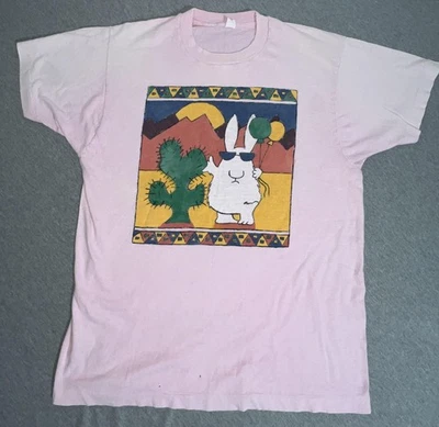 Винтажная мужская футболка с кроликом кактусом очень большая розовая юго-западная графическая футболка 90-е - Изображение 1 из 4