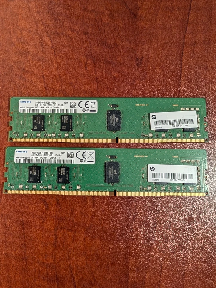 16GB (2x 8GB) 1Rx8 Samsung PC4-2666V-RD1 ECC REG Memory M393A1K43BB1-CTD6Y - Image 1 of 1